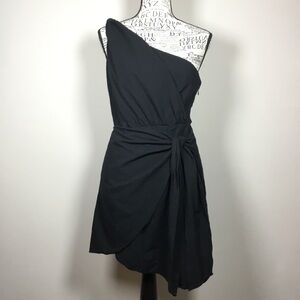 Black one shoulder wrap skirt dress gauzy 100% cotton goddess function party M